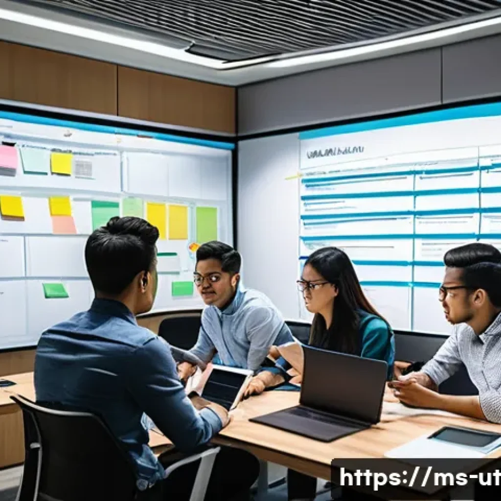 범용 역량 확장을 위한 실무 중심의 프로젝트 - A diverse Malaysian team of young professionals collaborating in a modern office setting, surrounded...