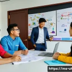 Home 20 범용 역량 개발을 위한 문제 해결 기법 - A professional Malaysian office meeting room scene showing a diverse team of colleagues engaged in a...
