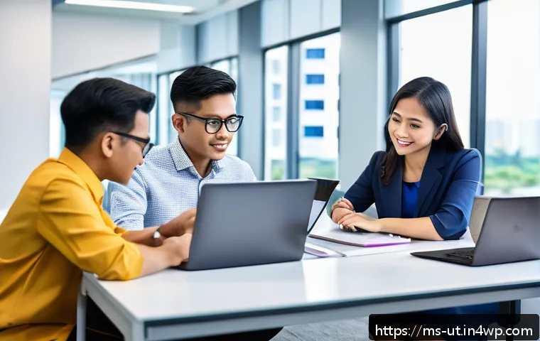 범용 역량을 통한 조직 내 혁신 촉진하기 - A modern Malaysian corporate office setting showing a diverse group of professionals engaged in a co...